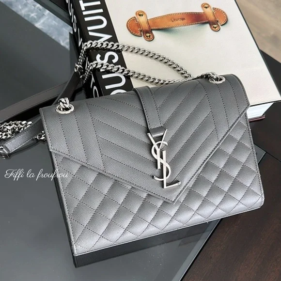 Authentic Yves Saint Laurent Gray envelope medium Bag - Picture 9 of 14